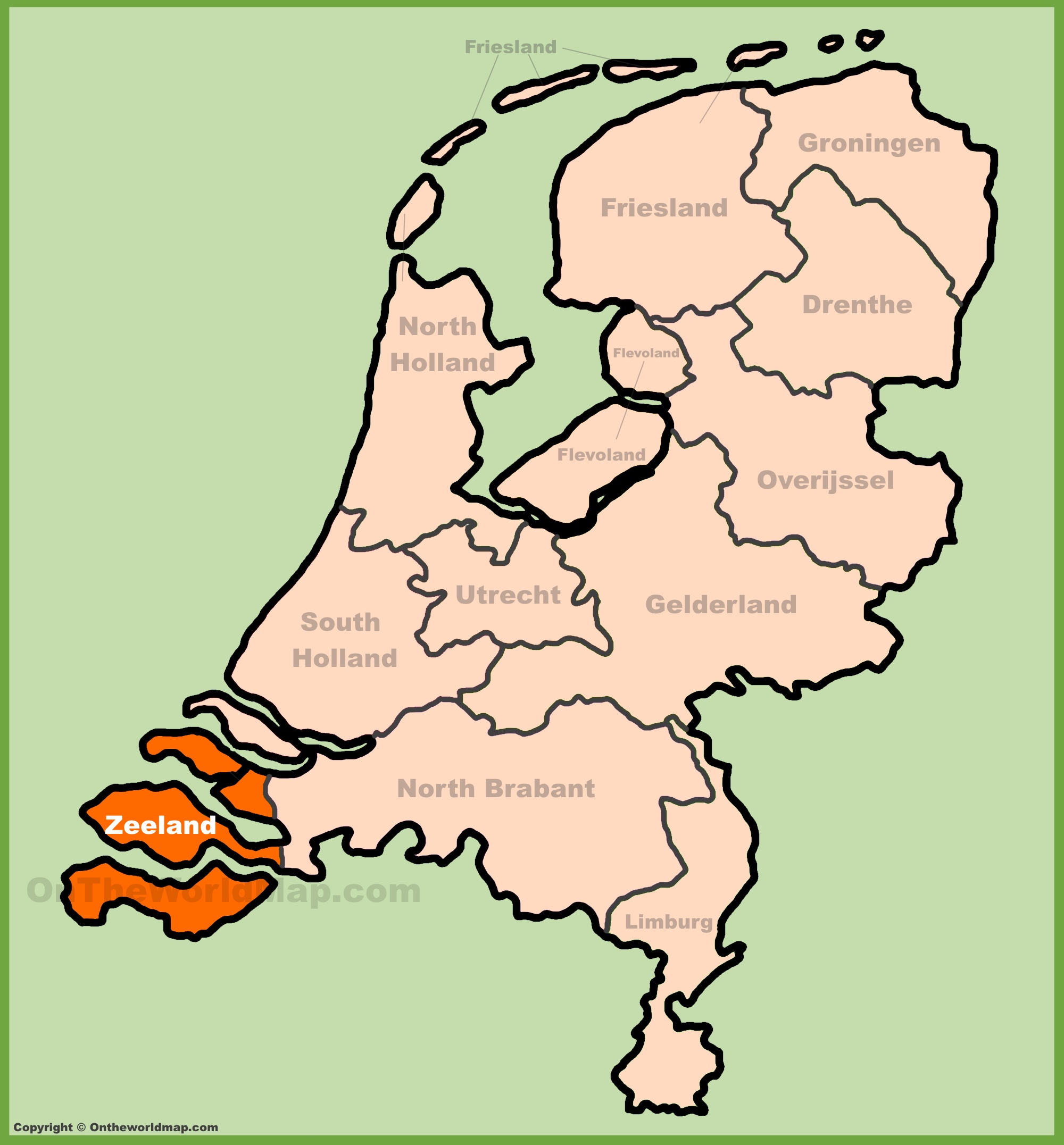 Zeeland location on the Netherlands map - Ontheworldmap.com - Waar Ligt Zeeland Op De Kaart