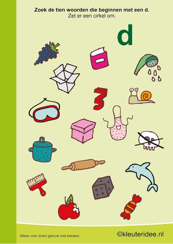 Zoek 10 woorden die beginnen met de d, kleuteridee , taal voor kleuters - Dieren Die Beginnen Met Een X