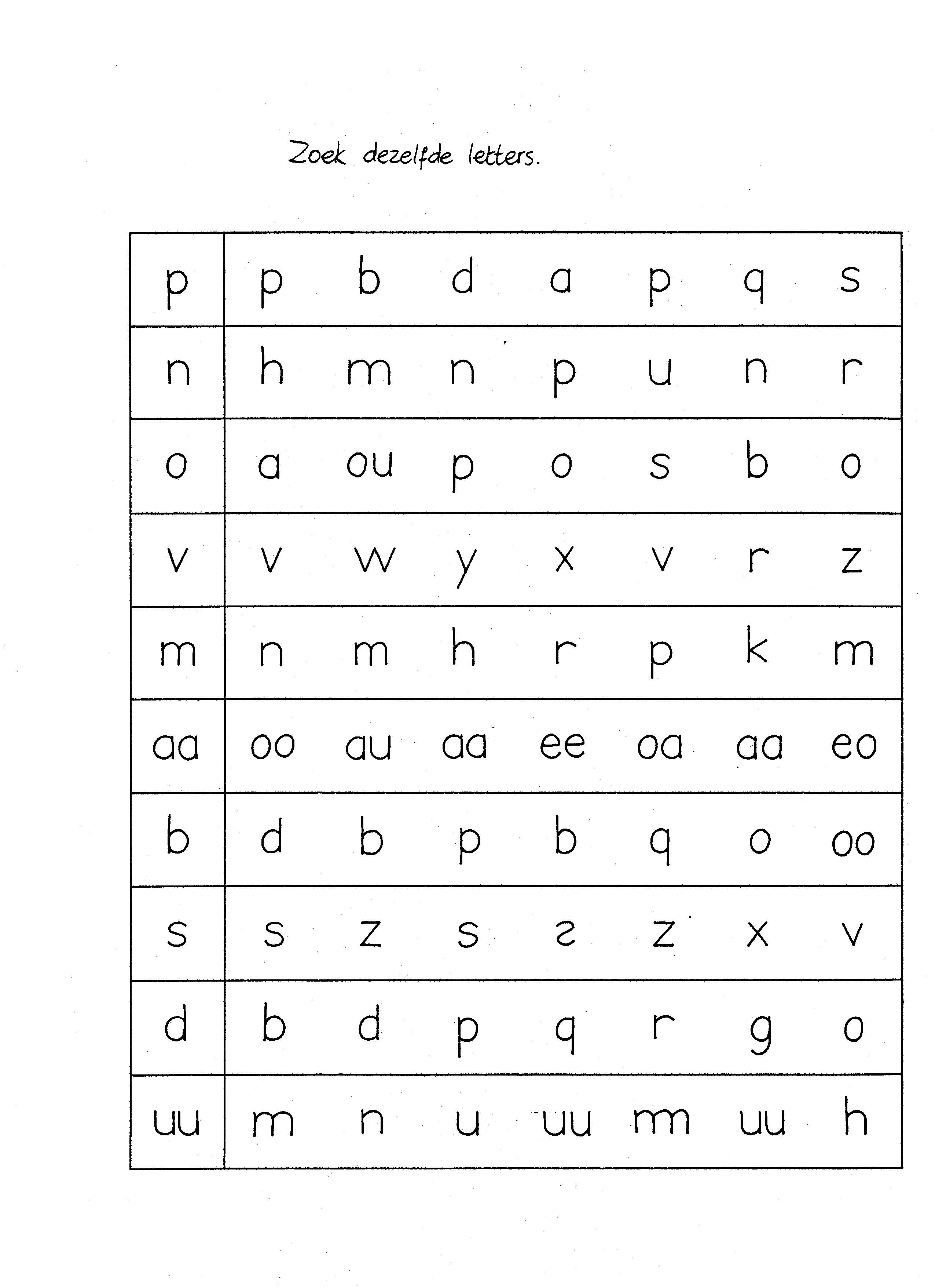 Zoek dezelfde letter 2.JPG (2550×3510) | Werkbladen, Schrijflessen, Lezen - Letters Leren Schrijven Groep 3